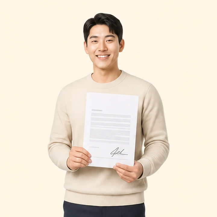 그랜저 중고차 장기렌트 서면 견적서를 들고 있는 고객